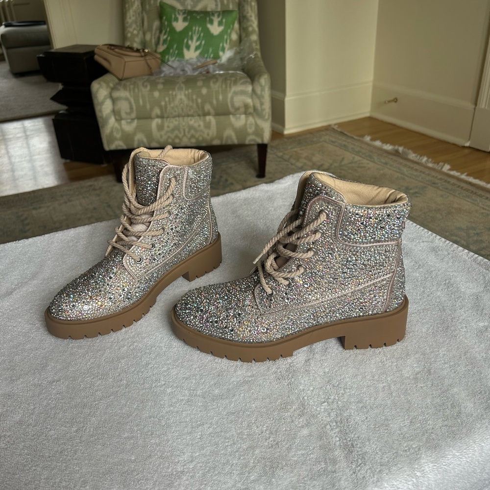 Betsey Johnson Silver Glitter Ankle Boots